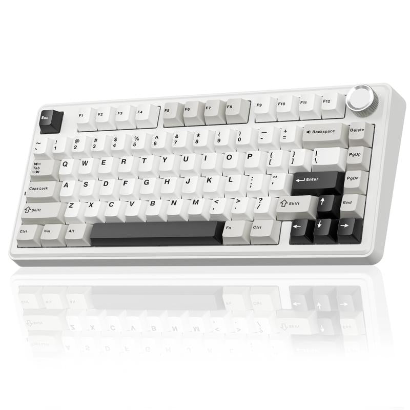 SOLAKAKA A75 Wireless 75% Mechanical Keyboard Features Hot-Swappable Keys, RGB Lighting, a Multi-Function Knob, Sealed Keys, PBT Keycaps, and a Creamykeyboard Design. It Is Suitable for Pc/Mac.