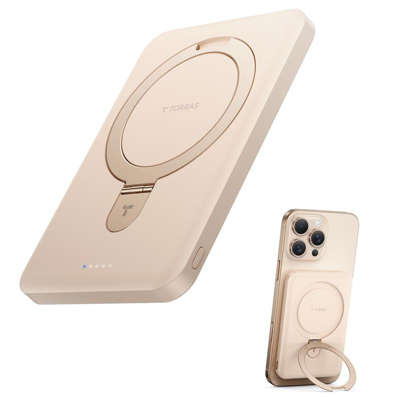 TORRAS Easygo Magnetic Power Bank 5000Mah & 10000Mah | Slim Magsafe Wireless Portable Charger with Foldable Stand, 22.5W Fast Charging Battery Pack for Iphone 17, 16, 15, 14, 13, 12 | Compact Travel Essential Backup Power Bank for Iphone Pro, Pro Max, Air