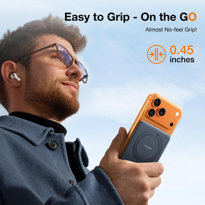 TORRAS Easygo Magnetic Power Bank 5000Mah & 10000Mah | Slim Magsafe Wireless Portable Charger with Foldable Stand, 22.5W Fast Charging Battery Pack for Iphone 17, 16, 15, 14, 13, 12 | Compact Travel Essential Backup Power Bank for Iphone Pro, Pro Max, Air