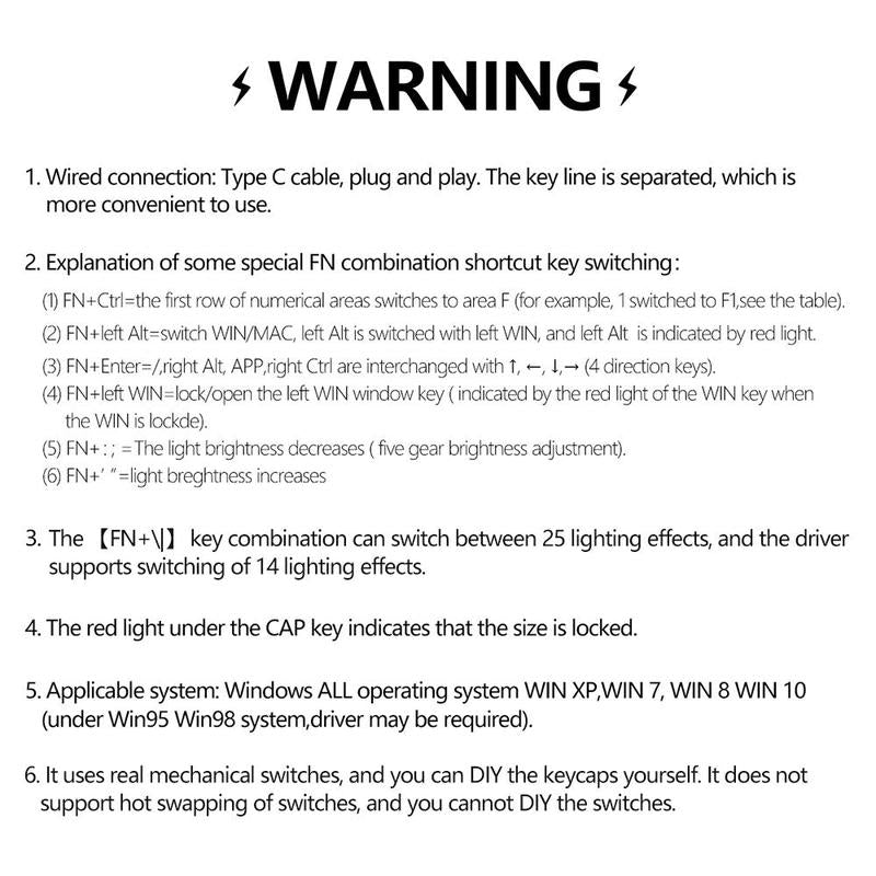 AULA F3361 Wired Keyboard, 61-Key Layout, Plug and Play, Cool Lighting Effect, Real Mechanical Shaft, Compatible with Desktop Computers and Notebook Devices, Suitable for Daily Office or Playing E-Sports Games, Durable Keyboard