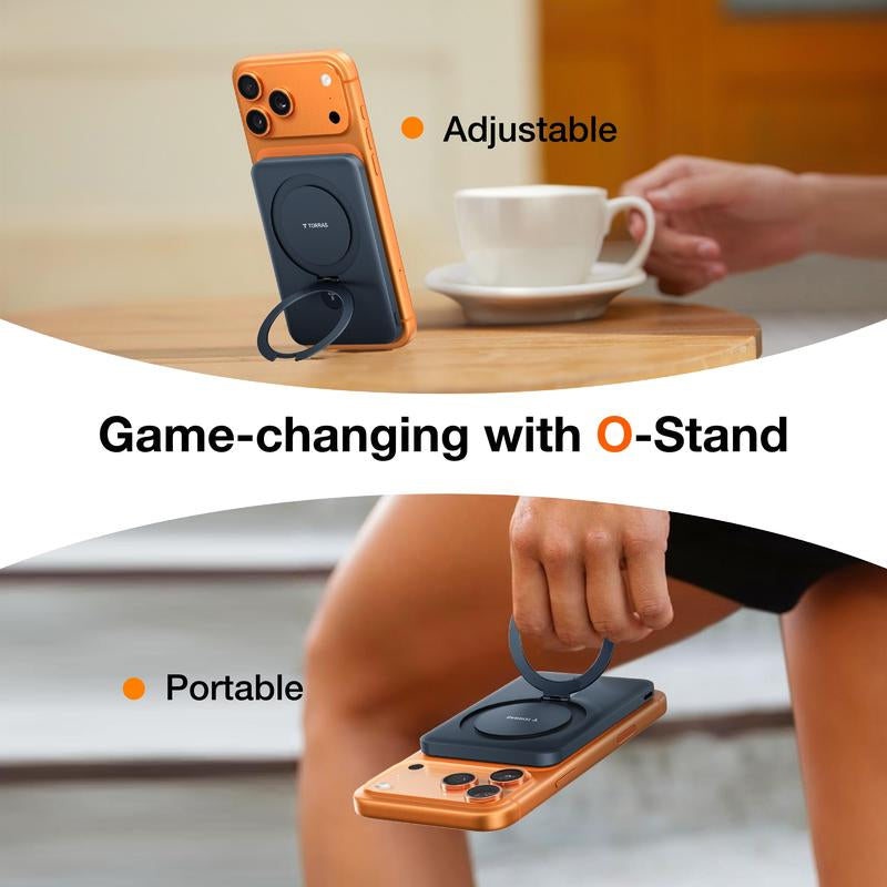 TORRAS Easygo Magnetic Power Bank 5000Mah & 10000Mah | Slim Magsafe Wireless Portable Charger with Foldable Stand, 22.5W Fast Charging Battery Pack for Iphone 17, 16, 15, 14, 13, 12 | Compact Travel Essential Backup Power Bank for Iphone Pro, Pro Max, Air