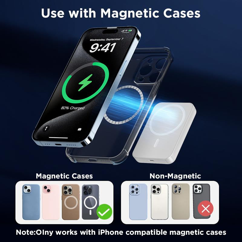5000mAh Magnetic Power Bank - Wireless Portable Charger with Fast Charging MagSafe Battery Pack for iPhone 17/16/15/14/13/12/Plus/Pro Max - Compact Smartphone Charging Solution