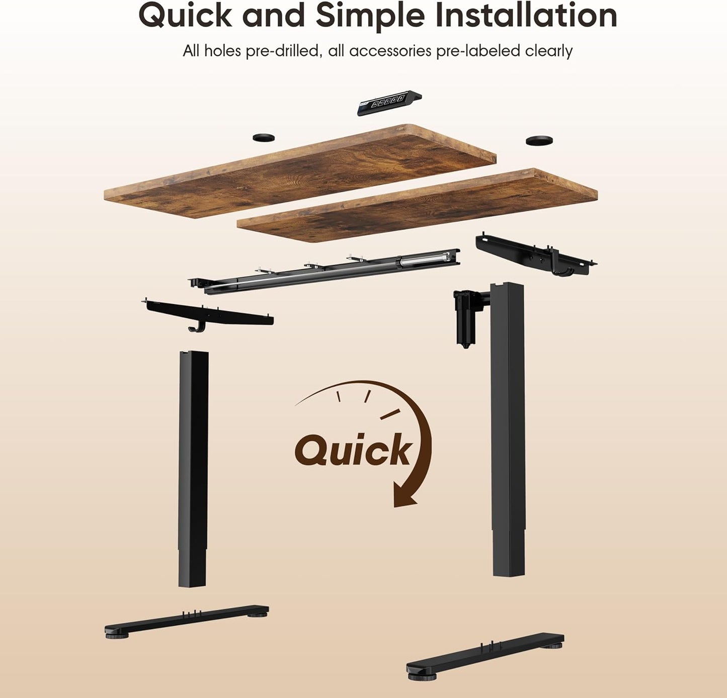 55" Electric Standing Desk,Height Adjustable Home Office Sit Stand up Computer PC Table,Tall Standup Workstation, Gaming, Writing, Study,Bedroom Rising Desks with Two-Piece Desktop,Brown