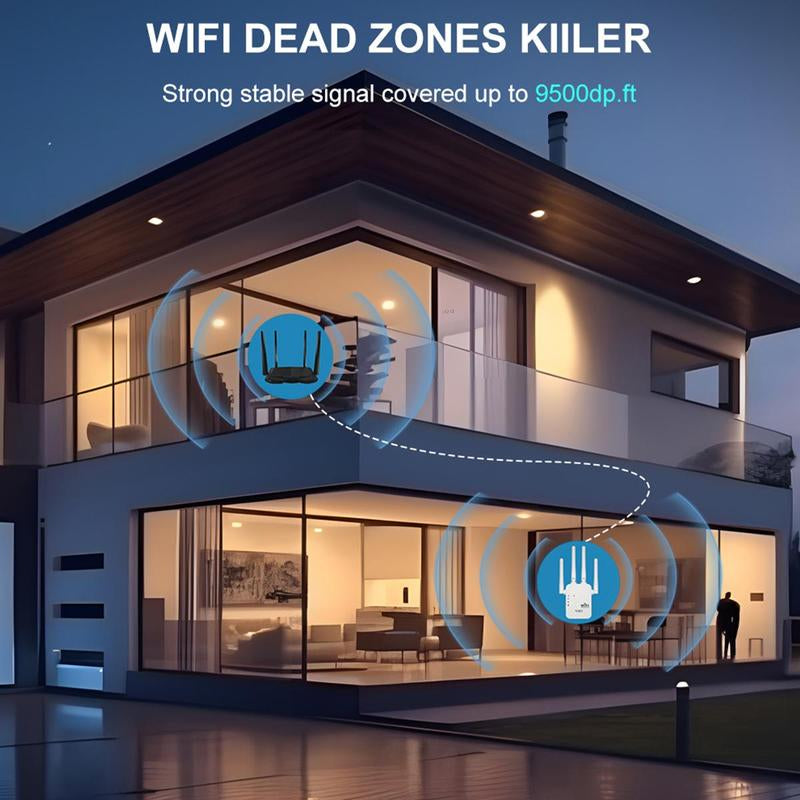 Wifi Extender 2025, 1200Mbps Dual Band (5Ghz/2.4Ghz) Wifi Booster, Covers 10,000 Sq. Ft & 50 Devices, Repeater/Ap/Router with Ethernet Port, Ideal for Home & Office Gaming Wifi