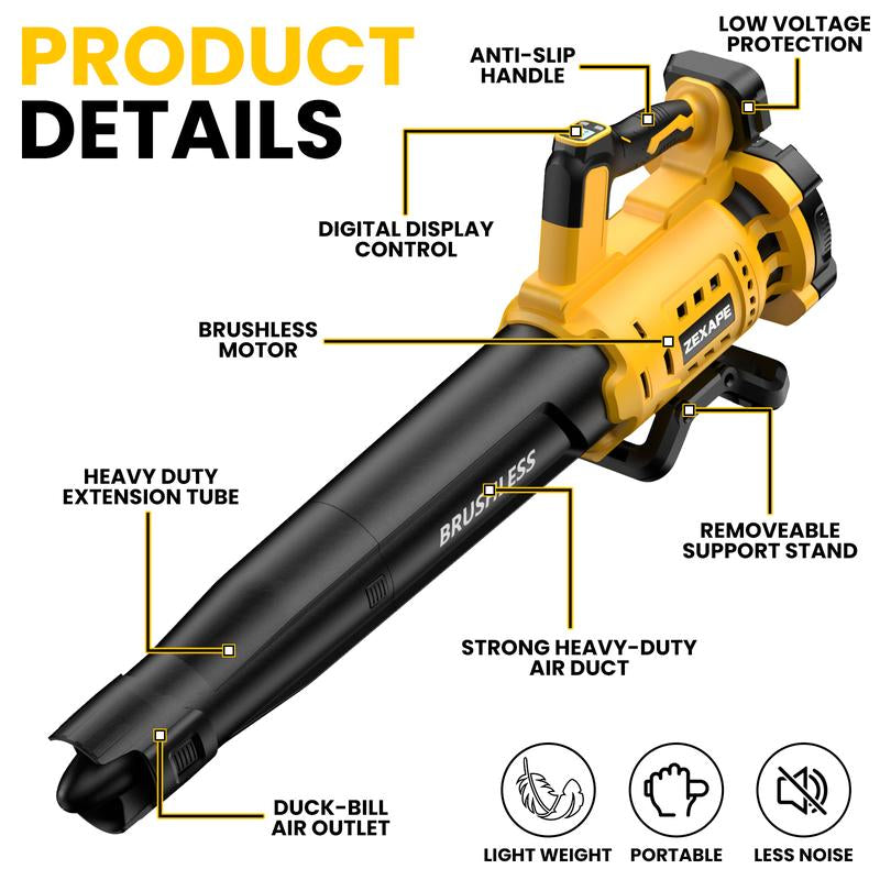 【No Batteries】Cordless Leaf Blower for Dewalt 20V Max Battery, for Milwaukee 18V Battery/ for Makita 18V Battery 480 CFM Electric Blower with Brushless Motor, 6 Variable Speed up to 130MPH, Digital Display Control Handheld Blower for Lawn Care, Yard