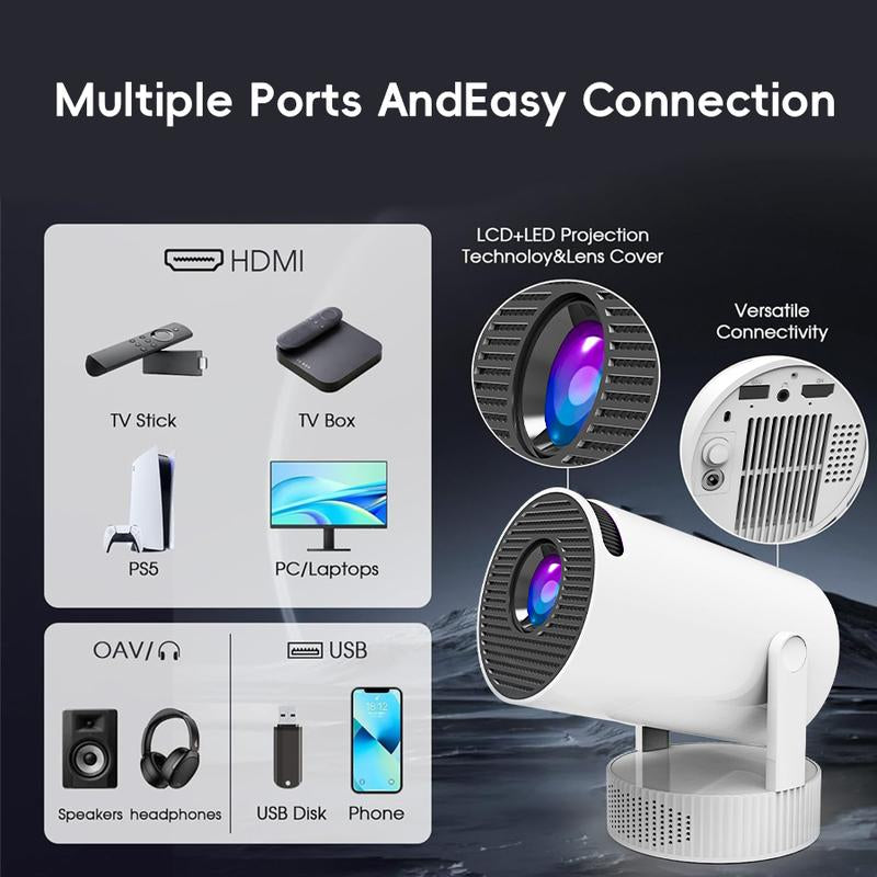 Portable Projector with Wifi and Bluetooth, Speaker and Auto Keystone Correction Video Projector, 350ANSI Outdoor Movie Projector, 50% Zoom, MAX200 Inch Display (White) Voplls