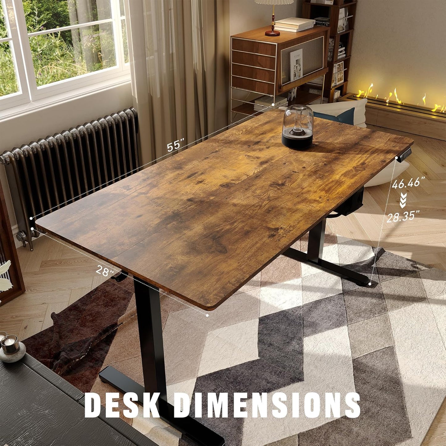 55" Electric Standing Desk,Height Adjustable Home Office Sit Stand up Computer PC Table,Tall Standup Workstation, Gaming, Writing, Study,Bedroom Rising Desks with Two-Piece Desktop,Brown