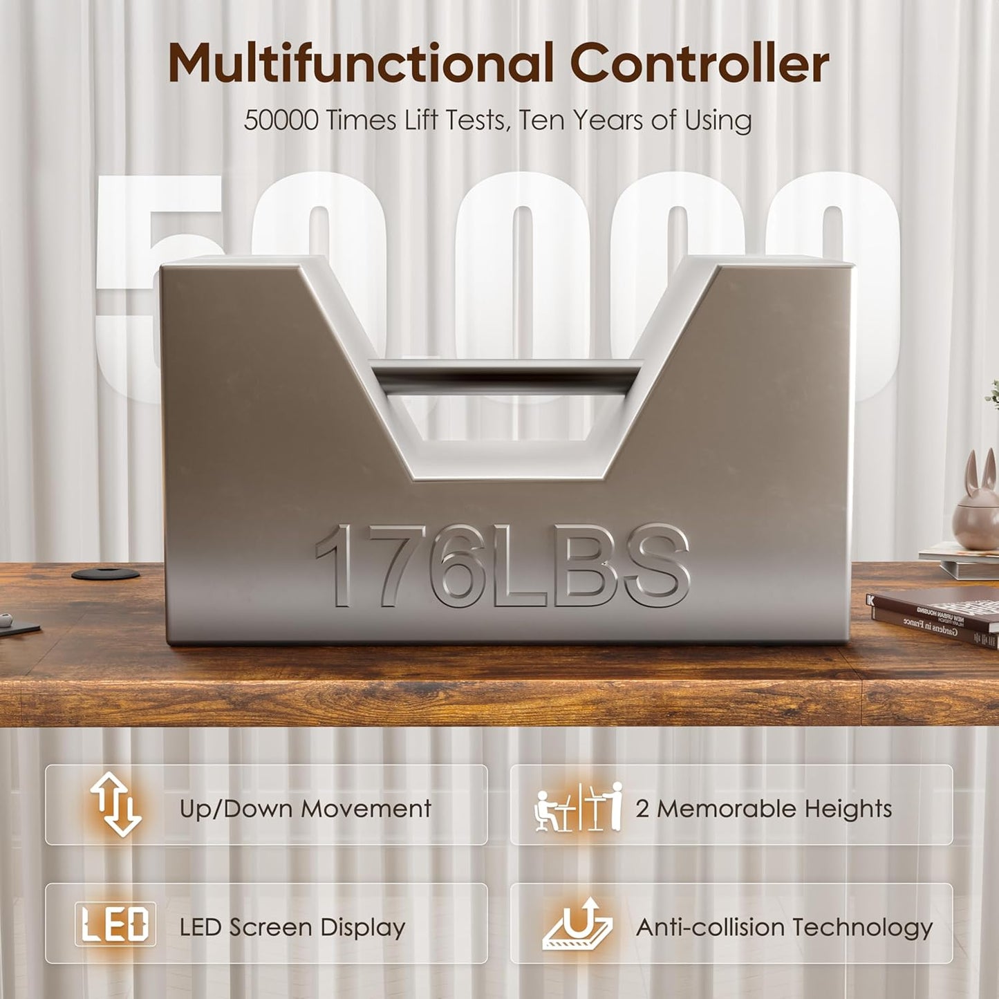 55" Electric Standing Desk,Height Adjustable Home Office Sit Stand up Computer PC Table,Tall Standup Workstation, Gaming, Writing, Study,Bedroom Rising Desks with Two-Piece Desktop,Brown