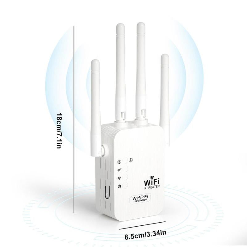 Wifi Extender 2025, 1200Mbps Dual Band (5Ghz/2.4Ghz) Wifi Booster, Covers 10,000 Sq. Ft & 50 Devices, Repeater/Ap/Router with Ethernet Port, Ideal for Home & Office Gaming Wifi