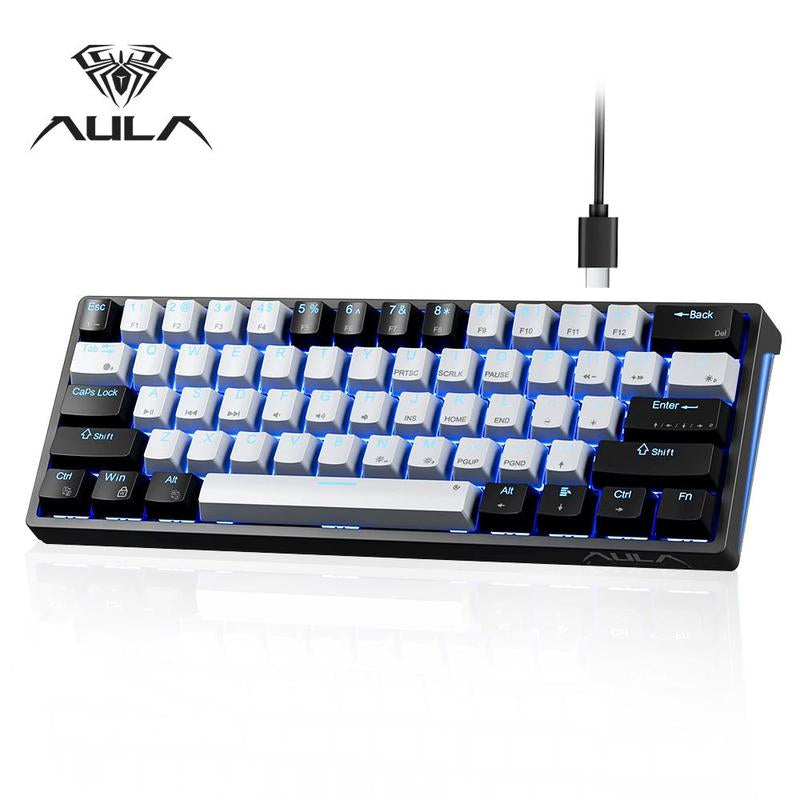 AULA F3361 Wired Keyboard, 61-Key Layout, Plug and Play, Cool Lighting Effect, Real Mechanical Shaft, Compatible with Desktop Computers and Notebook Devices, Suitable for Daily Office or Playing E-Sports Games, Durable Keyboard