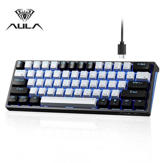 AULA F3361 Wired Keyboard, 61-Key Layout, Plug and Play, Cool Lighting Effect, Real Mechanical Shaft, Compatible with Desktop Computers and Notebook Devices, Suitable for Daily Office or Playing E-Sports Games, Durable Keyboard