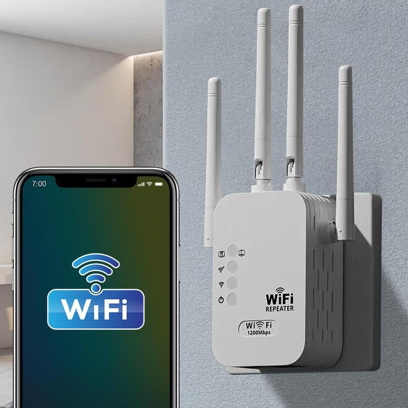 Wifi Extender 2025, 1200Mbps Dual Band (5Ghz/2.4Ghz) Wifi Booster, Covers 10,000 Sq. Ft & 50 Devices, Repeater/Ap/Router with Ethernet Port, Ideal for Home & Office Gaming Wifi