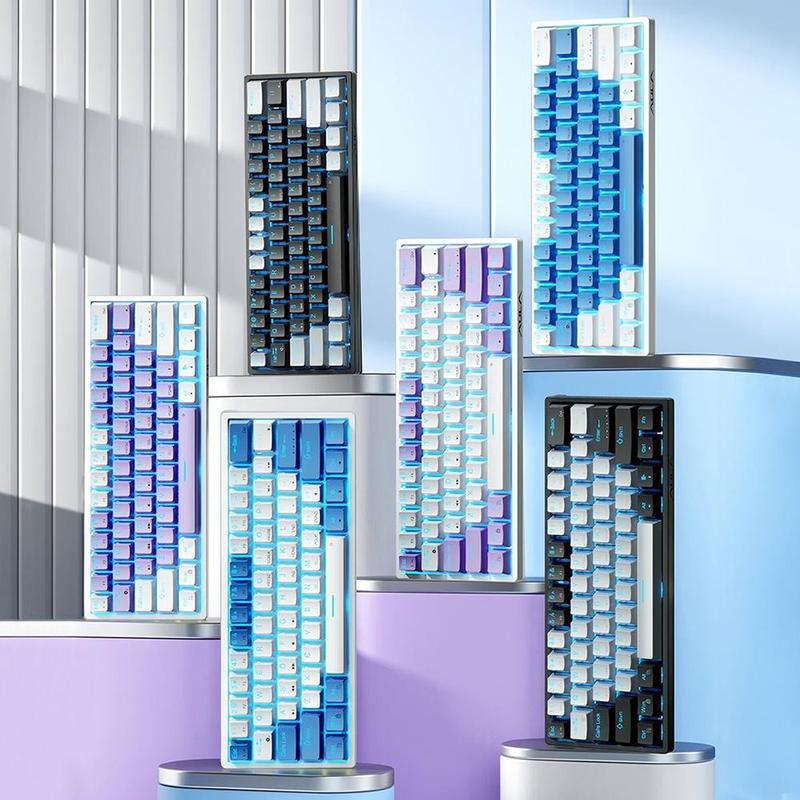 AULA F3361 Wired Keyboard, 61-Key Layout, Plug and Play, Cool Lighting Effect, Real Mechanical Shaft, Compatible with Desktop Computers and Notebook Devices, Suitable for Daily Office or Playing E-Sports Games, Durable Keyboard