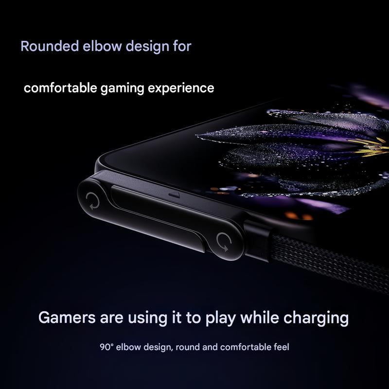 Basemo 240W Super Fast Charging 2-in-1 Invisible Charger Cable and Phone Stand for Gaming, Office, and Travel - Compatible with iPhone, Samsung, and Type-C Devices - Black