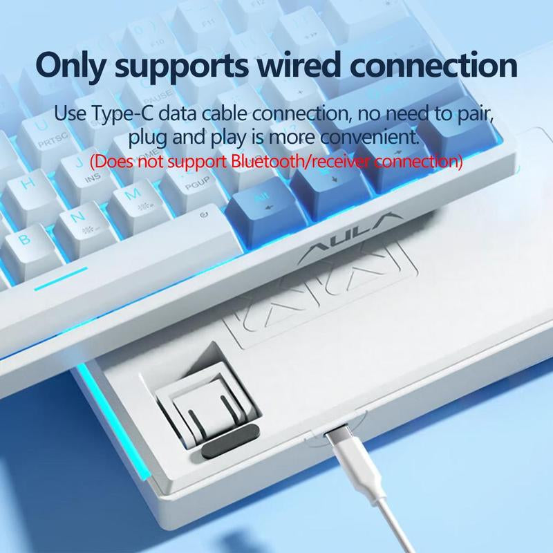AULA F3361 Wired Keyboard, 61-Key Layout, Plug and Play, Cool Lighting Effect, Real Mechanical Shaft, Compatible with Desktop Computers and Notebook Devices, Suitable for Daily Office or Playing E-Sports Games, Durable Keyboard