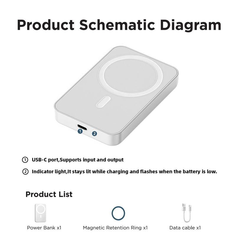 5000mAh Magnetic Power Bank - Wireless Portable Charger with Fast Charging MagSafe Battery Pack for iPhone 17/16/15/14/13/12/Plus/Pro Max - Compact Smartphone Charging Solution