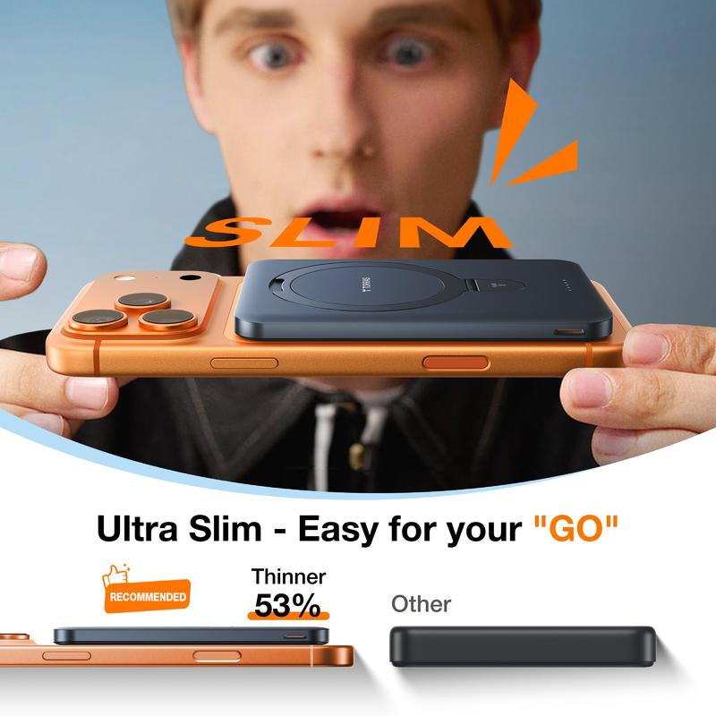 TORRAS Easygo Magnetic Power Bank 5000Mah & 10000Mah | Slim Magsafe Wireless Portable Charger with Foldable Stand, 22.5W Fast Charging Battery Pack for Iphone 17, 16, 15, 14, 13, 12 | Compact Travel Essential Backup Power Bank for Iphone Pro, Pro Max, Air