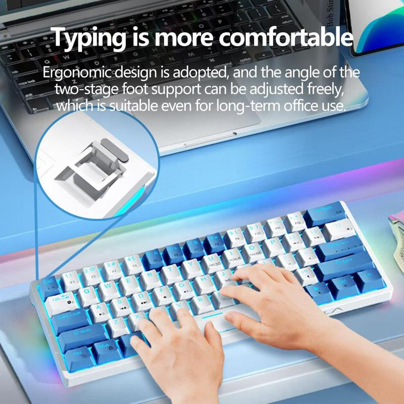 AULA F3361 Wired Keyboard, 61-Key Layout, Plug and Play, Cool Lighting Effect, Real Mechanical Shaft, Compatible with Desktop Computers and Notebook Devices, Suitable for Daily Office or Playing E-Sports Games, Durable Keyboard