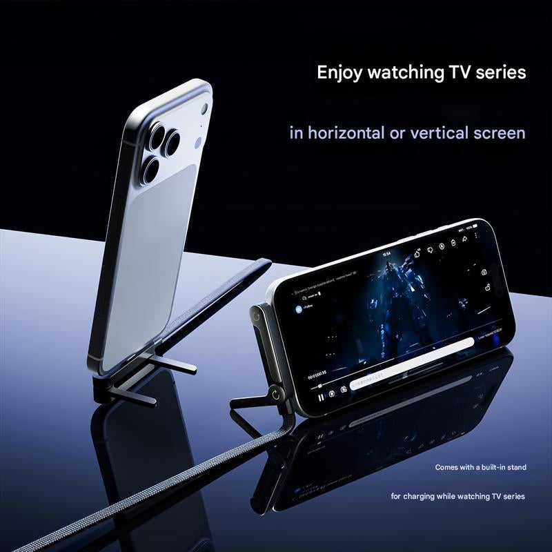 Basemo 240W Super Fast Charging 2-in-1 Invisible Charger Cable and Phone Stand for Gaming, Office, and Travel - Compatible with iPhone, Samsung, and Type-C Devices - Black