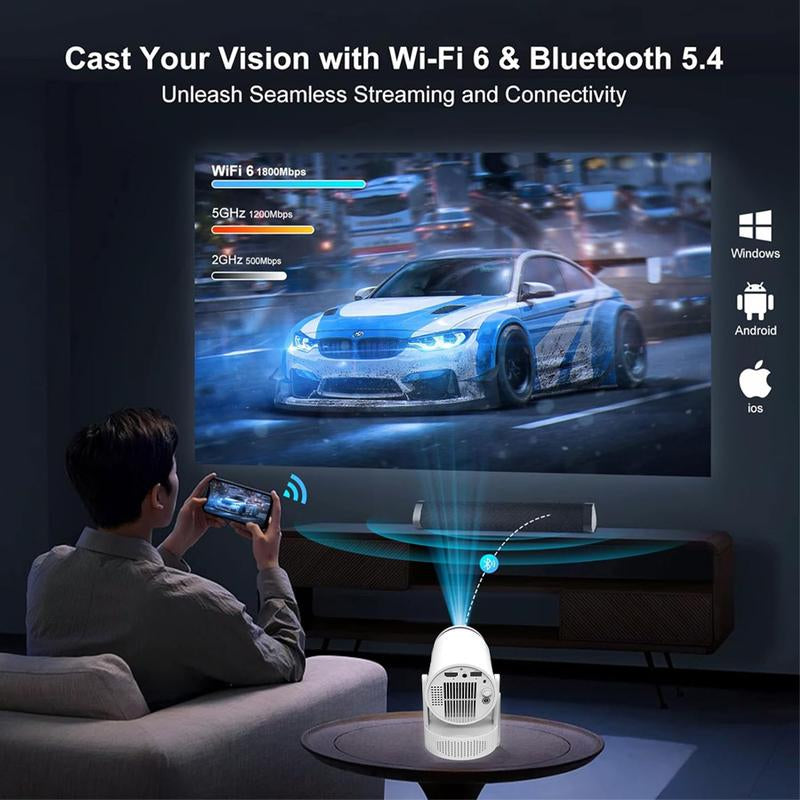 Portable Projector with Wifi and Bluetooth, Speaker and Auto Keystone Correction Video Projector, 350ANSI Outdoor Movie Projector, 50% Zoom, MAX200 Inch Display (White) Voplls