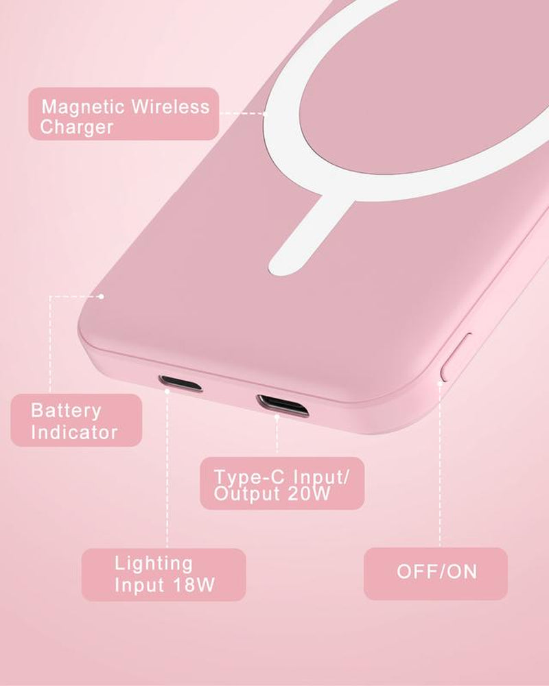 Podoru 5000Mah for Magsafe Ultra-Thin Battery Pack, Wireless Charger Portable Magnetic Power Bank with USB-C Cable for Iphone 17/16/15/14/13/12 Series