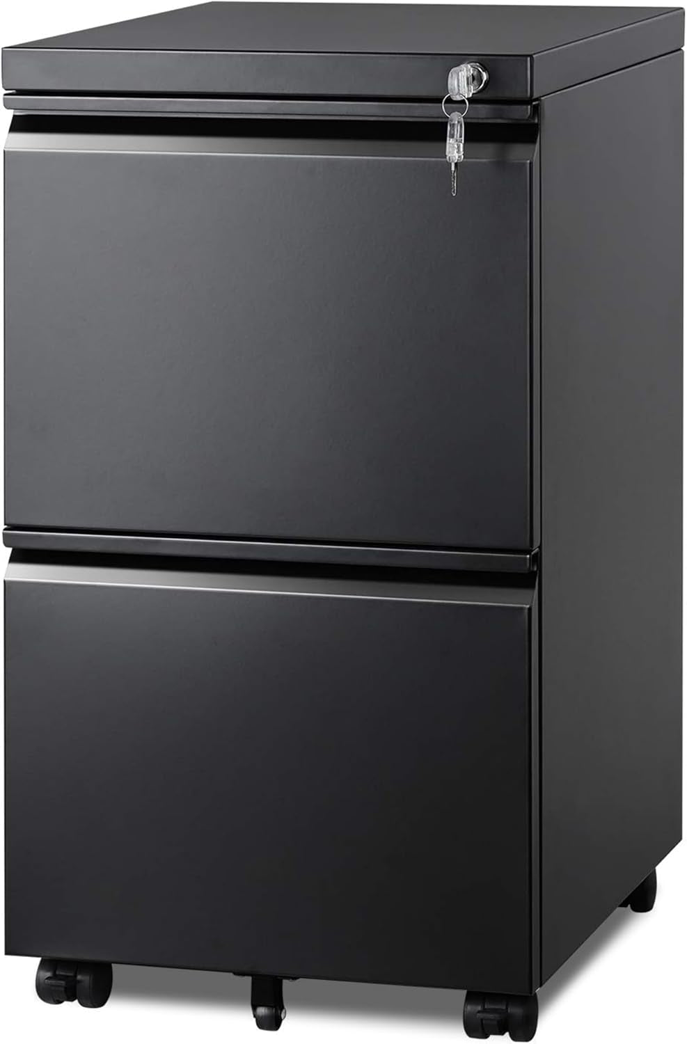 2 Drawer Metal File Cabinet, Fully Assembled, under Desk, Black, Lock, Fits Letter/Legal/A4 Size Files