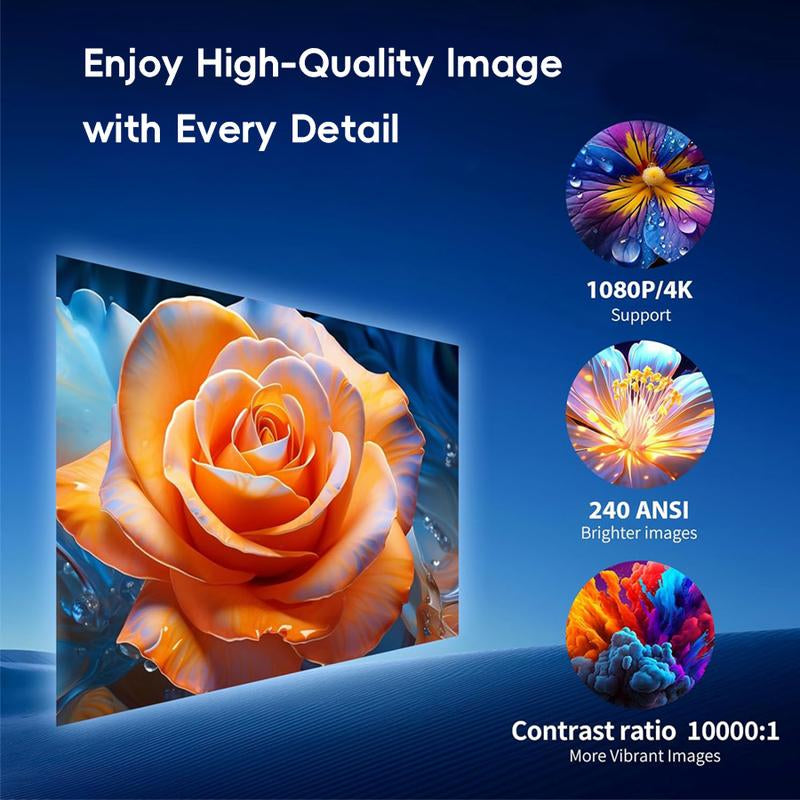 Portable Projector with Wifi and Bluetooth, Speaker and Auto Keystone Correction Video Projector, 350ANSI Outdoor Movie Projector, 50% Zoom, MAX200 Inch Display (White) Voplls