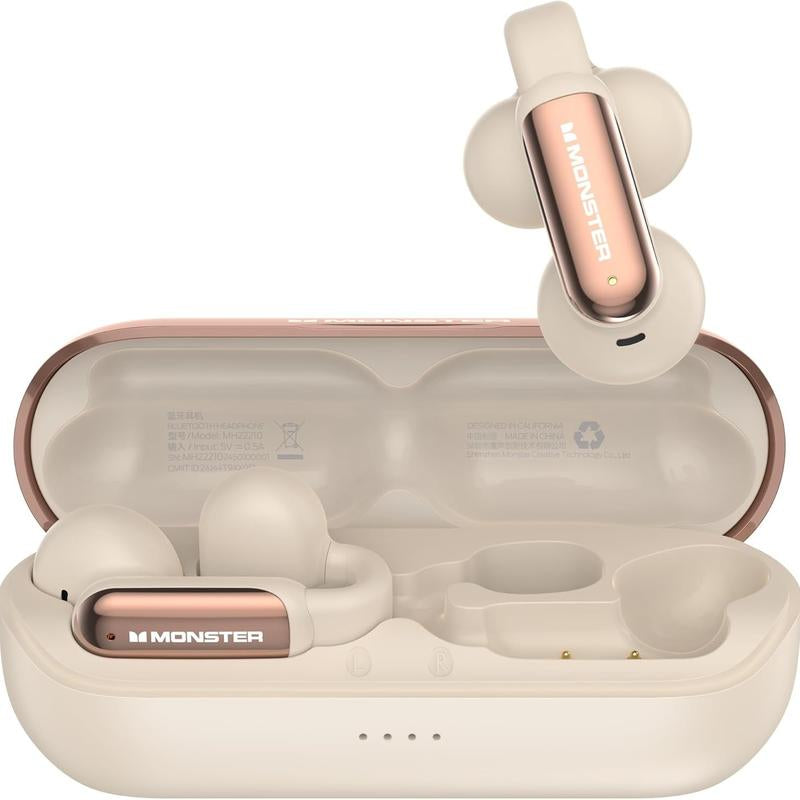 Monster Open AC601 Earbuds Wireless, Comfort Clip-On Bluetooth Earphones, Bluetooth 5.4 Earbuds with Environmental Noise Cancellation, IPX5 Waterproof & Touch Control Wireless Headphones