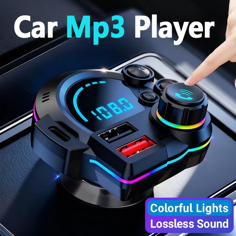 Bluetooth 5.3 Car Adapter Charger 4-Port Fast Charging PD36W QC3.0 18W Wireless FM Transmitter Deep Bass LED Backlit Hands-Free Calling USB Drive Support