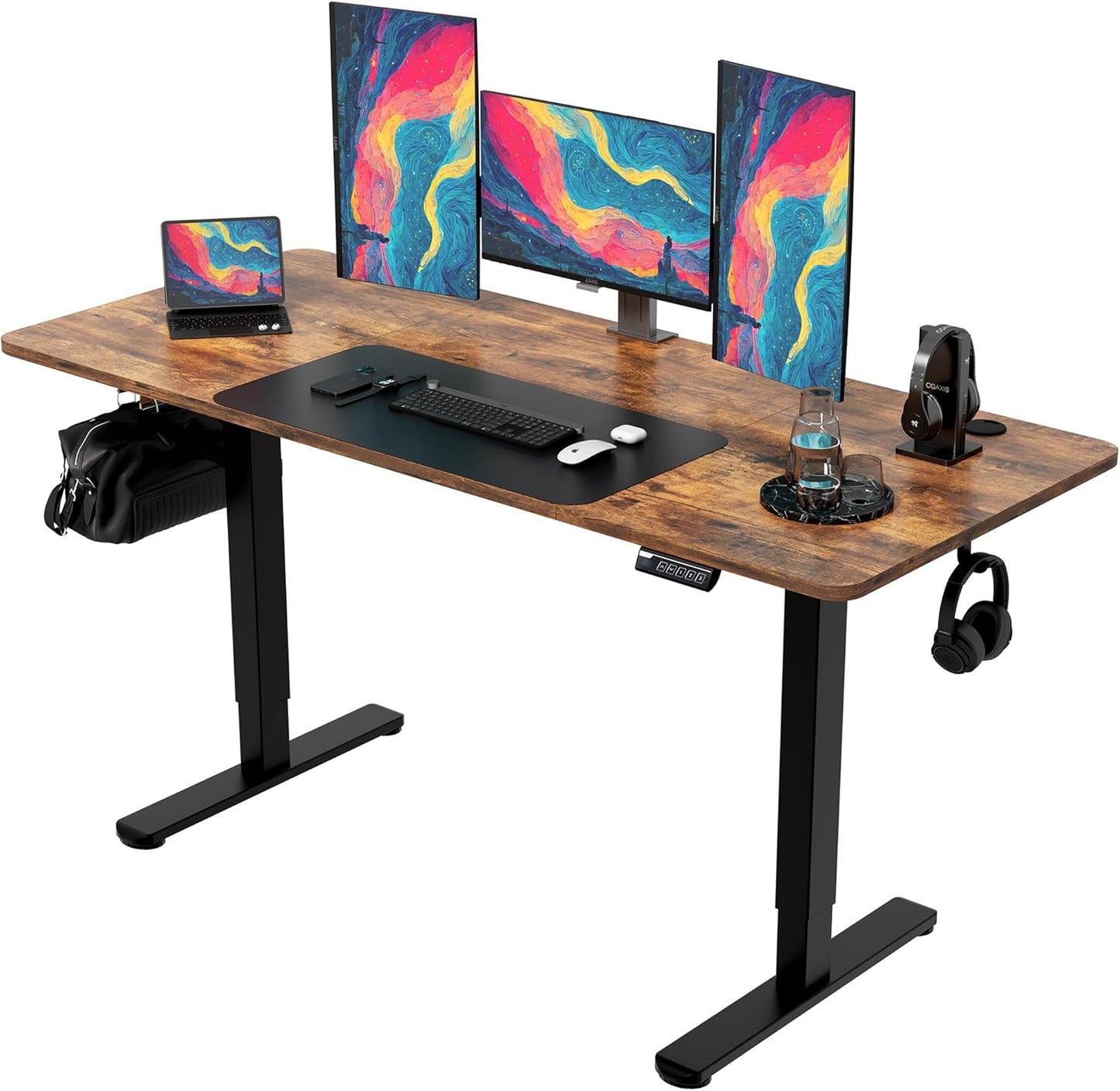 55" Electric Standing Desk,Height Adjustable Home Office Sit Stand up Computer PC Table,Tall Standup Workstation, Gaming, Writing, Study,Bedroom Rising Desks with Two-Piece Desktop,Brown