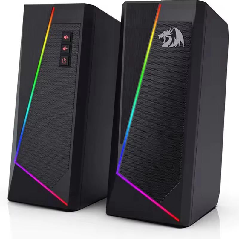 Redragon GS520 RGB Desktop Speakers, 2.0 Channel PC Computer Stereo Speaker with 6 Colorful LED Modes, Enhanced Sound and Easy-Access Volume Control, USB Powered W/ 3.5Mm Cable