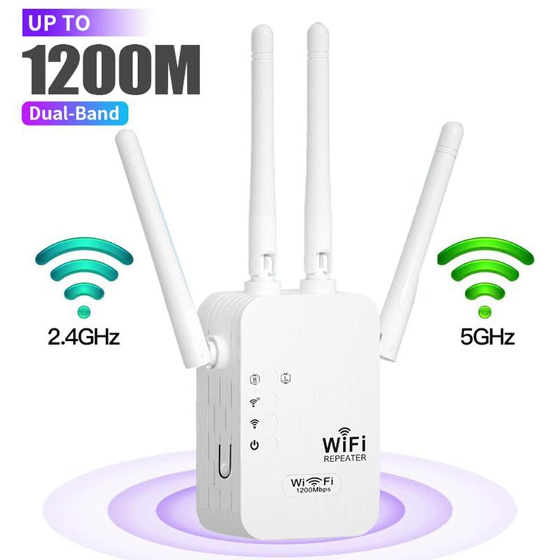Wifi Extender 2025, 1200Mbps Dual Band (5Ghz/2.4Ghz) Wifi Booster, Covers 10,000 Sq. Ft & 50 Devices, Repeater/Ap/Router with Ethernet Port, Ideal for Home & Office Gaming Wifi
