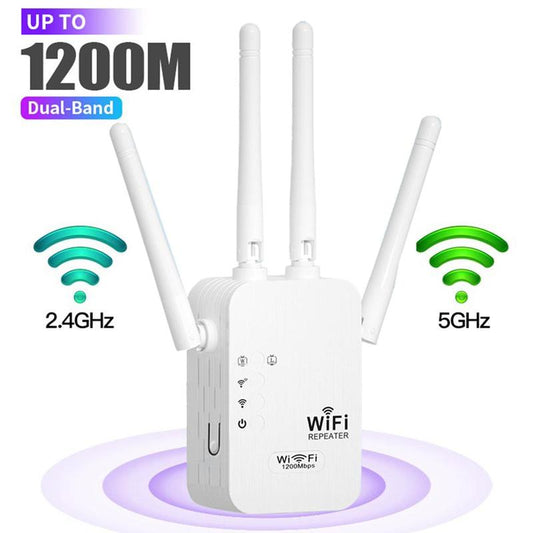 Wifi Extender 2025, 1200Mbps Dual Band (5Ghz/2.4Ghz) Wifi Booster, Covers 10,000 Sq. Ft & 50 Devices, Repeater/Ap/Router with Ethernet Port, Ideal for Home & Office Gaming Wifi
