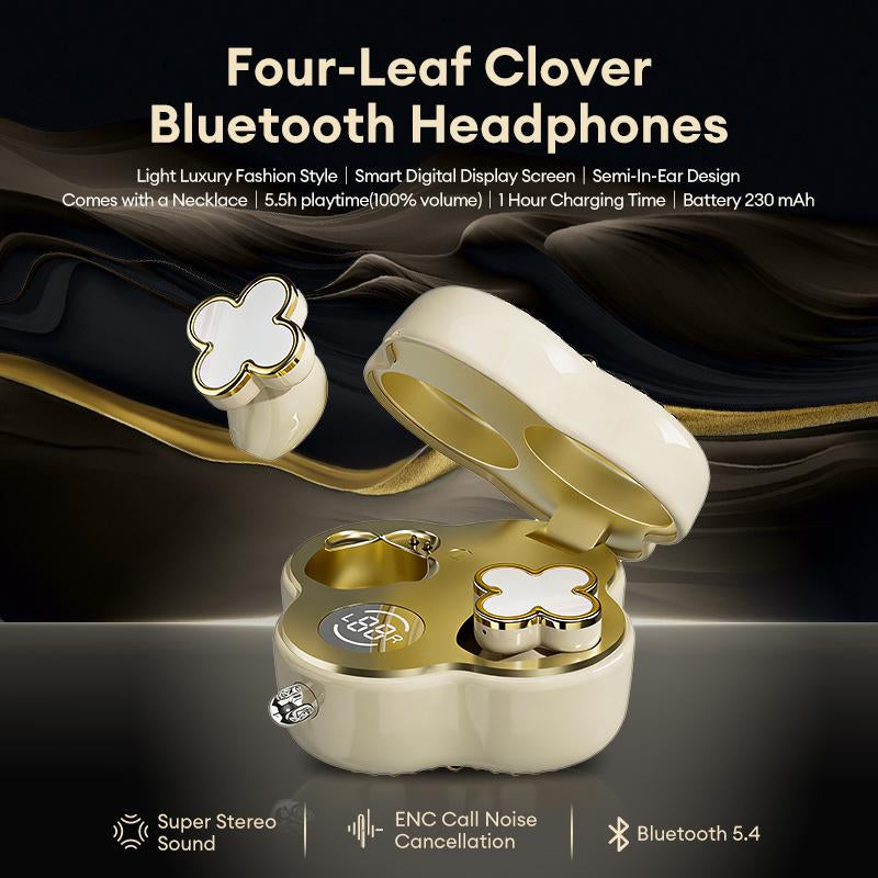 PAXA YX66 Four-Leaf Clover Wireless Earbuds with Bluetooth 5.4, Enhanced Connectivity, ENC Call Noise Cancellation, Superior Stereo Sound, Elegant Jewelry-Style Design for Women, Premium Charging Case, Perfect Gift for Women