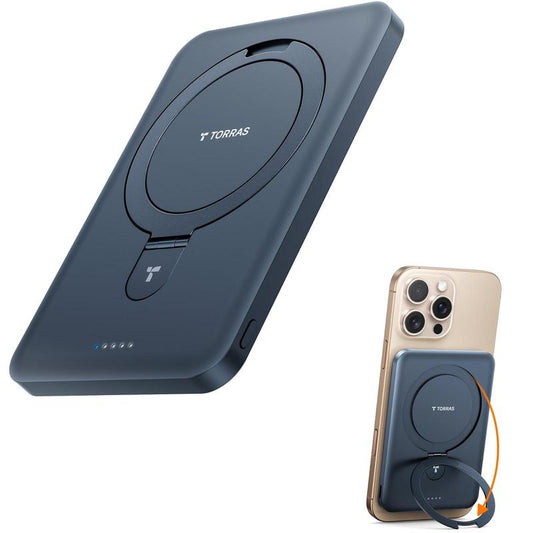 TORRAS Easygo Magnetic Power Bank 5000Mah & 10000Mah | Slim Magsafe Wireless Portable Charger with Foldable Stand, 22.5W Fast Charging Battery Pack for Iphone 17, 16, 15, 14, 13, 12 | Compact Travel Essential Backup Power Bank for Iphone Pro, Pro Max, Air